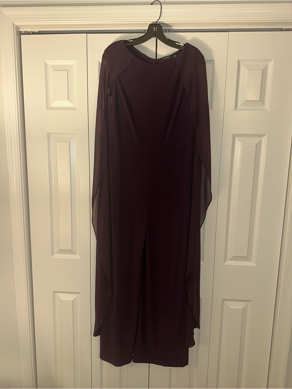 LAUREN Ralph Lauren Plum Chiffon Cape Overlay Jumpsuit- Size 12